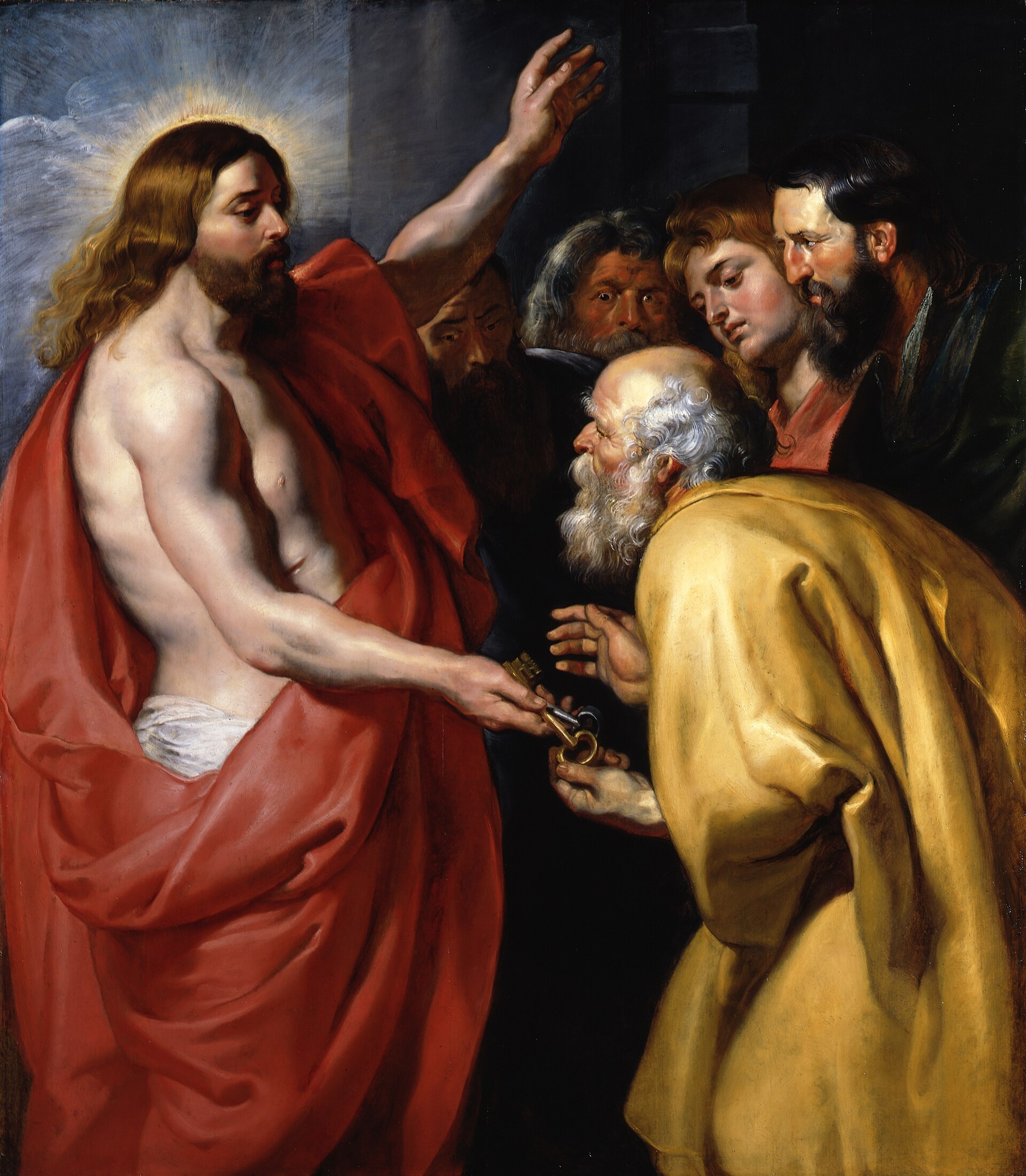 ルーベンス《キリストから天国の鍵を授かる聖ペテロ》1610年代。ベルリン絵画館。